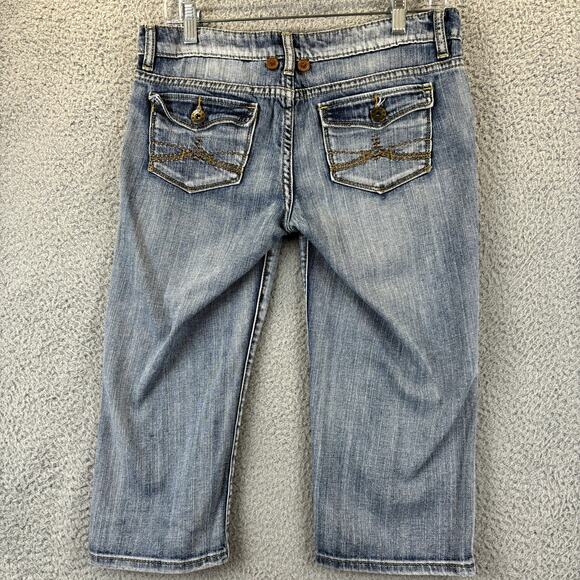 Y2K Mudd Jeans Sz 5 Grunge Skater VTG Crop Distressed Patched Low Rise Jean - Picture 4 of 11